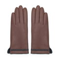 Damskie rękawiczki skórzane z obszyciem w kłos brązowe 39-6A-011-5