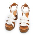 Damskie sandały skórzane z plecionką kremowe 96-D-252-0