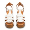 Damskie sandały skórzane z plecionką kremowe 96-D-252-0