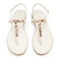 Damskie sandały ze skóry naturalnej z ozdobami kremowe 100-D-703-0