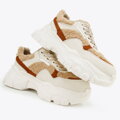 Damskie sneakersy ze sztucznym futrem biało-beżowe 96-D-953-9
