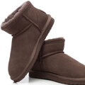 Damskie śniegowce ze skóry zamszowej z wełną krótkie ciemny brąz 101-D-850-4