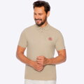Koszulka polo męska bawełniana z kolorowym logo beżowa M0-99-101-9