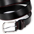 Męski pasek skórzany ze stębnowaniem czarno - czerwony 100-8M-902-1