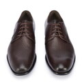 Męskie buty derby skórzane z plecionką z przodu ciemny brąz 95-M-505-4