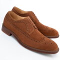 Męskie derby ze skóry zamszowej z perforacjami brązowe 100-M-703-4