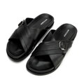 Męskie klapki ze skóry naturalnej czarne 100-M-750-1