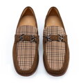 Męskie mokasyny z tkaniny w kratę brązowo - beżowe 100-M-705-9