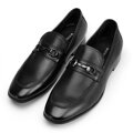 Męskie mokasyny ze skóry z klamrą na pasku czarne 100-M-515-1