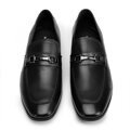 Męskie mokasyny ze skóry z klamrą na pasku czarne 100-M-515-1
