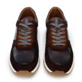 Męskie sneakersy z dwóch rodzajów skór cieniowane brązowo-szare 96-M-711-4