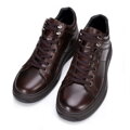 Męskie sneakersy ze skóry naturalnej sznurowane brązowe 99-M-710-4