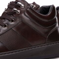 Męskie sneakersy ze skóry naturalnej sznurowane brązowe 99-M-710-4