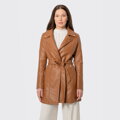 Damski płaszcz z imitacji skóry brązowy 100-9P-101-4