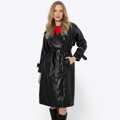 Damski płaszcz z ekoskóry dwurzędowy czarny 99-9P-105-1