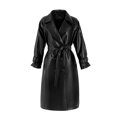 Damski płaszcz z ekoskóry dwurzędowy czarny 99-9P-105-1