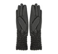 Damskie rękawiczki skórzane marszczone czarne 39-6L-214-1