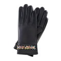 Damskie rękawiczki ze skóry z koralikami czarne 39-6L-968-1