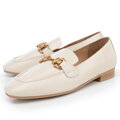 Skórzane damskie mokasyny z klamrą kremowe 100-D-504-9