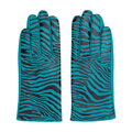 Skórzane rękawiczki damskie z motywem zwierzęcym turkusowe 39-6L-969-TQ