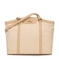 Žakárová a kožená shopper kabelka s monogramami, krémová 98-4E-904-0