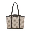Žakárová a kožená shopper kabelka s monogramami, béžová 98-4E-904-8