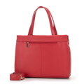 Dámska kožená shopper kabelka s popruhom, červená 99-4E-012-3