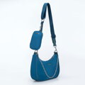 Croissantová kabelka z látky s vreckom, tyrkysová 92-4Y-313-Z