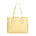 Dámska shopper kabelka z ekokože s pletenými detailmi žltá 100-4Y-234-Y