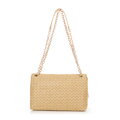Dámska zapletená crossbody kabelka na retiazke, béžovo-zlatá 100-4Y-414-99
