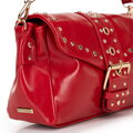 Dámska crossbody kabelka z eko kože s ozdobnými nitmi červená 100-4Y-207-3