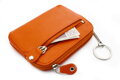 Väčšia oranžová kožená dvojzipsová kľúčenka 619-8104-84