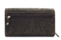 Tmavo hnedá dámska kožená klopnová peňaženka so vzorom 511-2235-47