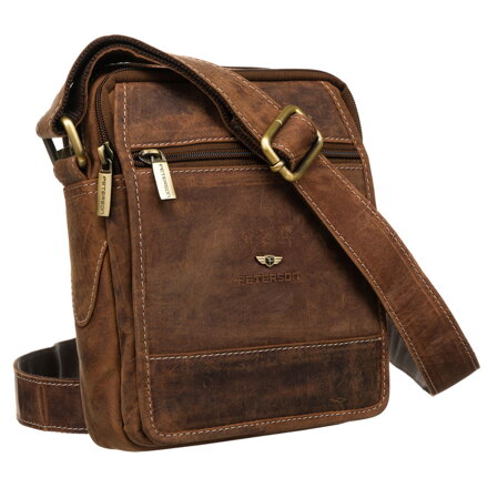 Kožená pánska taška v hnedej farbe zavesená na nastaviteľnom páske - Peterson