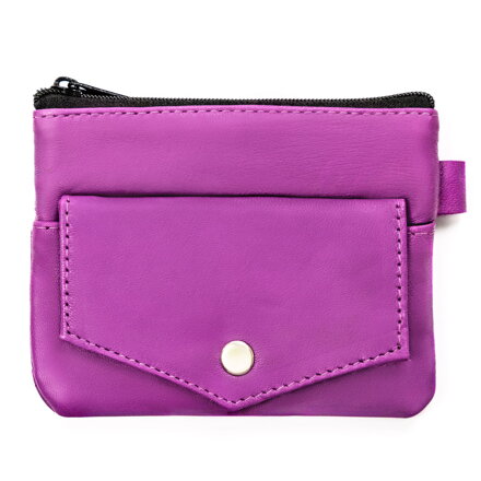 Kluczówka ze skóry naturalnej w fioletowym kolorze zamykana na zatrzask i suwak