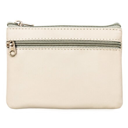 Skórzana, biała kluczówka zamykana suwakiem z kółkiem na klucz