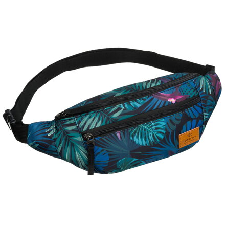 Saszetka damska z poliestru w modny, roślinny wzór, zawieszona na regulowanym pasku - Rovicky