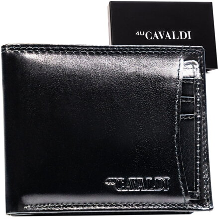 Małe, poziome i czarne etui na karty ze skóry naturalnej - 4U Cavaldi