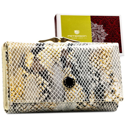 Dámska peňaženka na klip a patent z prírodnej kože s hadím vzorom – Peterson