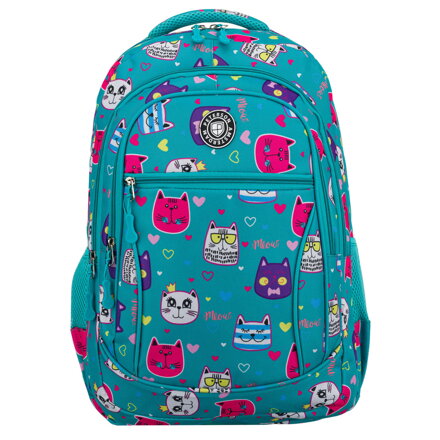 Młodzieżowy plecak szkolny odszyty z poliestru pokryty uroczym wzorem w kotki - Peterson