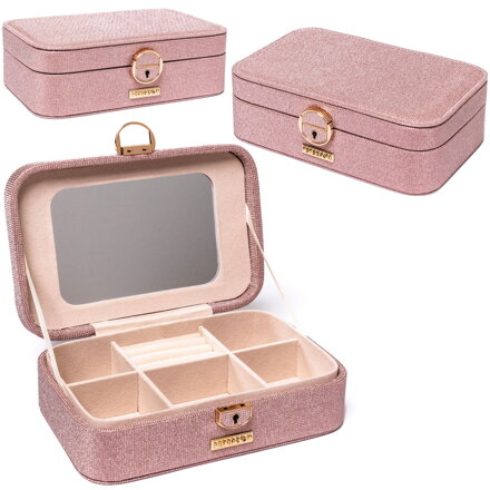 Pojemna, elegancka szkatułka w różowym kolorze zamykana kluczykiem - Peterson