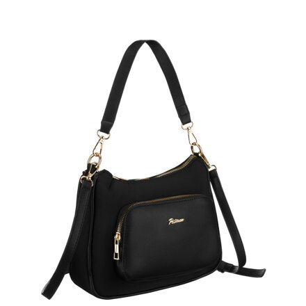 Czarna listonoszka damska z nylonu i skóry ekologicznej zawieszona na uchwytach i dopinanym pasku - Peterson