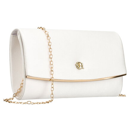 Kopertówka damska wykonana z tkaniny syntetycznej w białym kolorze, zawieszona na łańcuszku - Rovicky