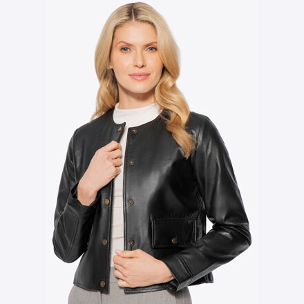 Damska kurtka ze skóry o prostym fasonie czarna 100-09-802-1