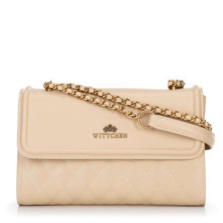 Dámska kabelka cez rameno z pravej kože s béžovým prešívaním 100-4E-205-9