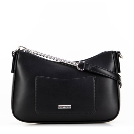 Dámska bagetová kabelka s vreckom na prednej strane čierna 99-4Y-614-1