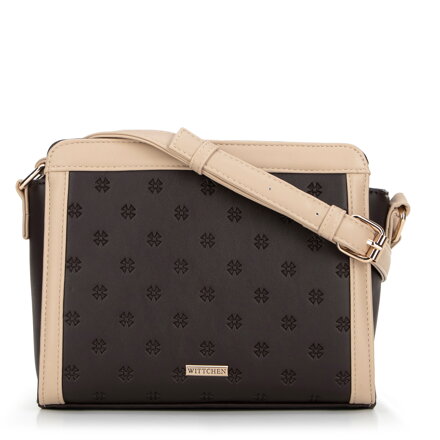 Dámska crossbody kabelka s reliéfnym monogramom, hnedá 99-4Y-231-4