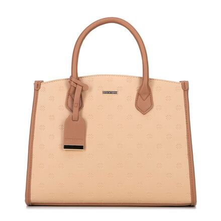 Dámska aktovka z imitácie kože s reliéfnym logom, béžová 100-4Y-221-9