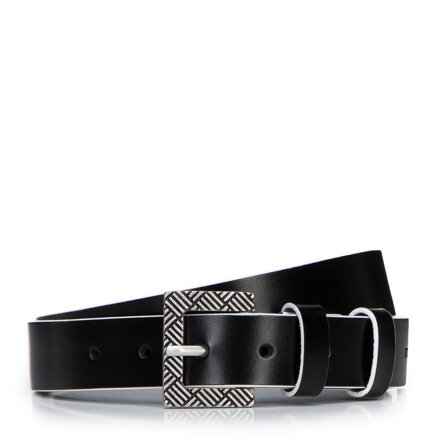 Damski pasek skórzany z kontrastowym brzegiem czarno-biały 97-8D-925-1