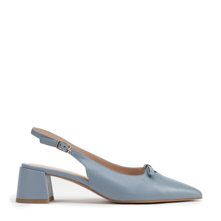 Damskie czółenka ze skóry na słupku niebieskie 100-D-507-N